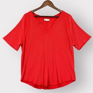 Knox Rose Knit Top Women XXL Red Curved Hem Short Sleeve‎ Split Neck W53